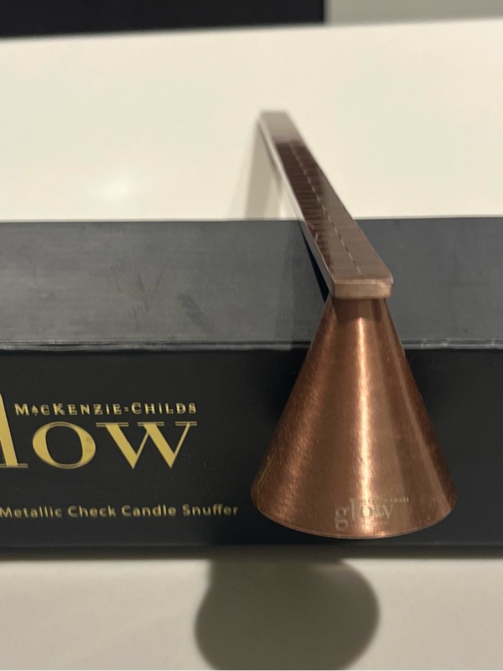 MacKenzie-Childs Rose Gold metallic, checked handle, Candle Sniffer - Picture 4 of 6